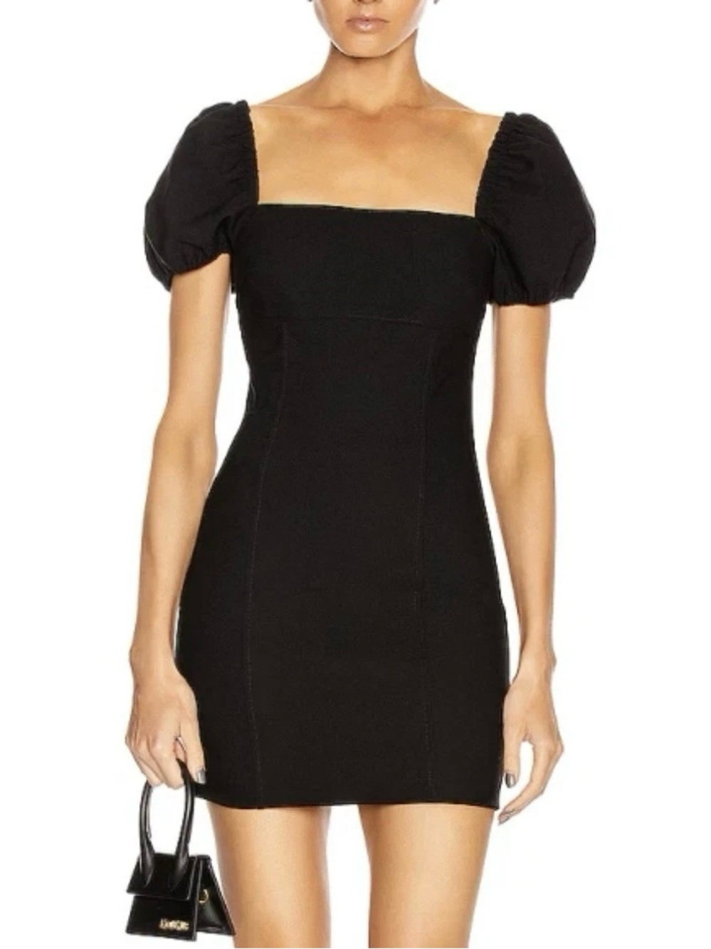 CINQ À SEPT 'Havana' Puff-Sleeve Stretch-Ponte Mini-Dress, Black - Size 6